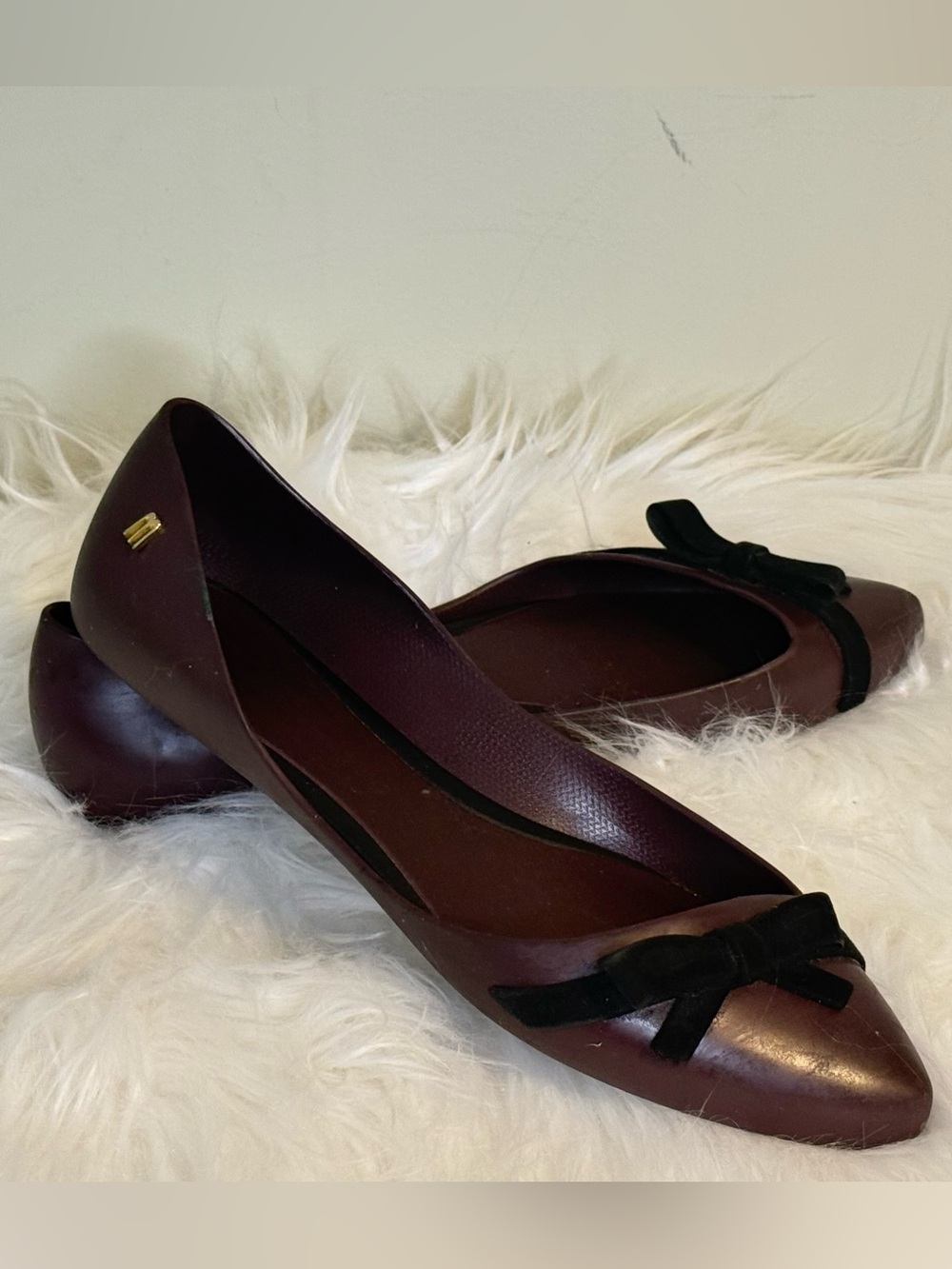 Made in Brazil - Women’s Burgundy Pointed Toe Flats with Black Bow